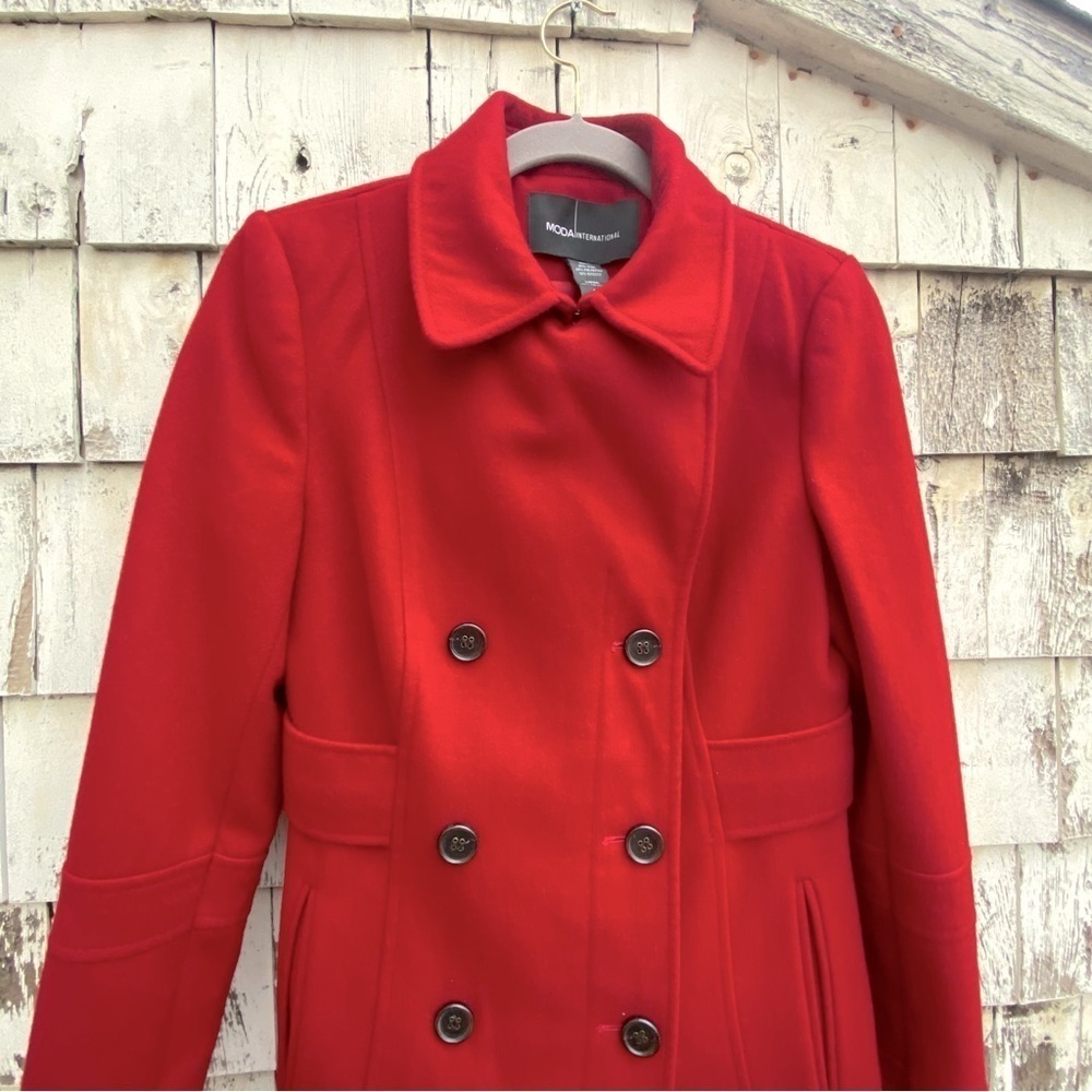 Moda Internacional Red Wool Blend Pea Coat - Picture 3 of 6